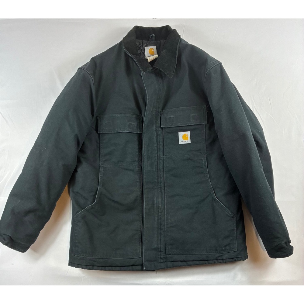 Carhartt Traditional Arctic Quilt Lined Coat Mens Large Black USA C03 BLK Good